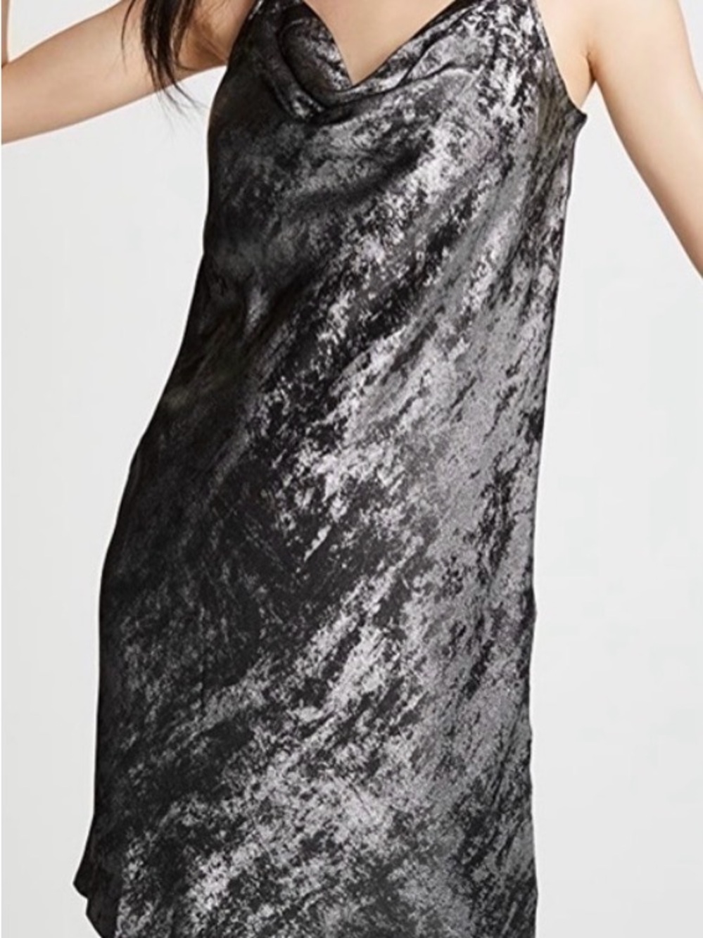 Halston Heritage Charcoal metallic silky with gems Cowl Neck Slip dress Mini